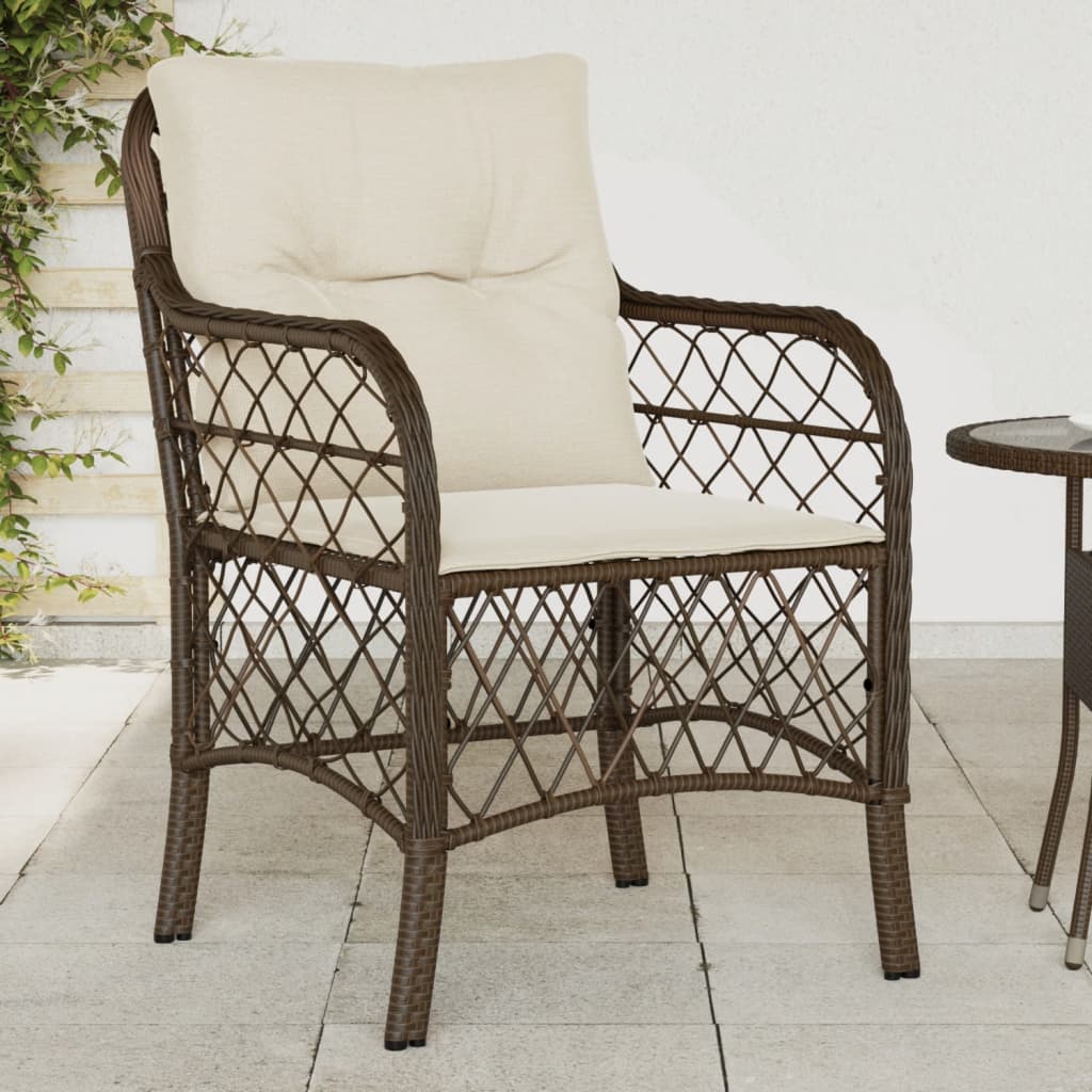 havestole med hynder 2 stk. polyrattan brun