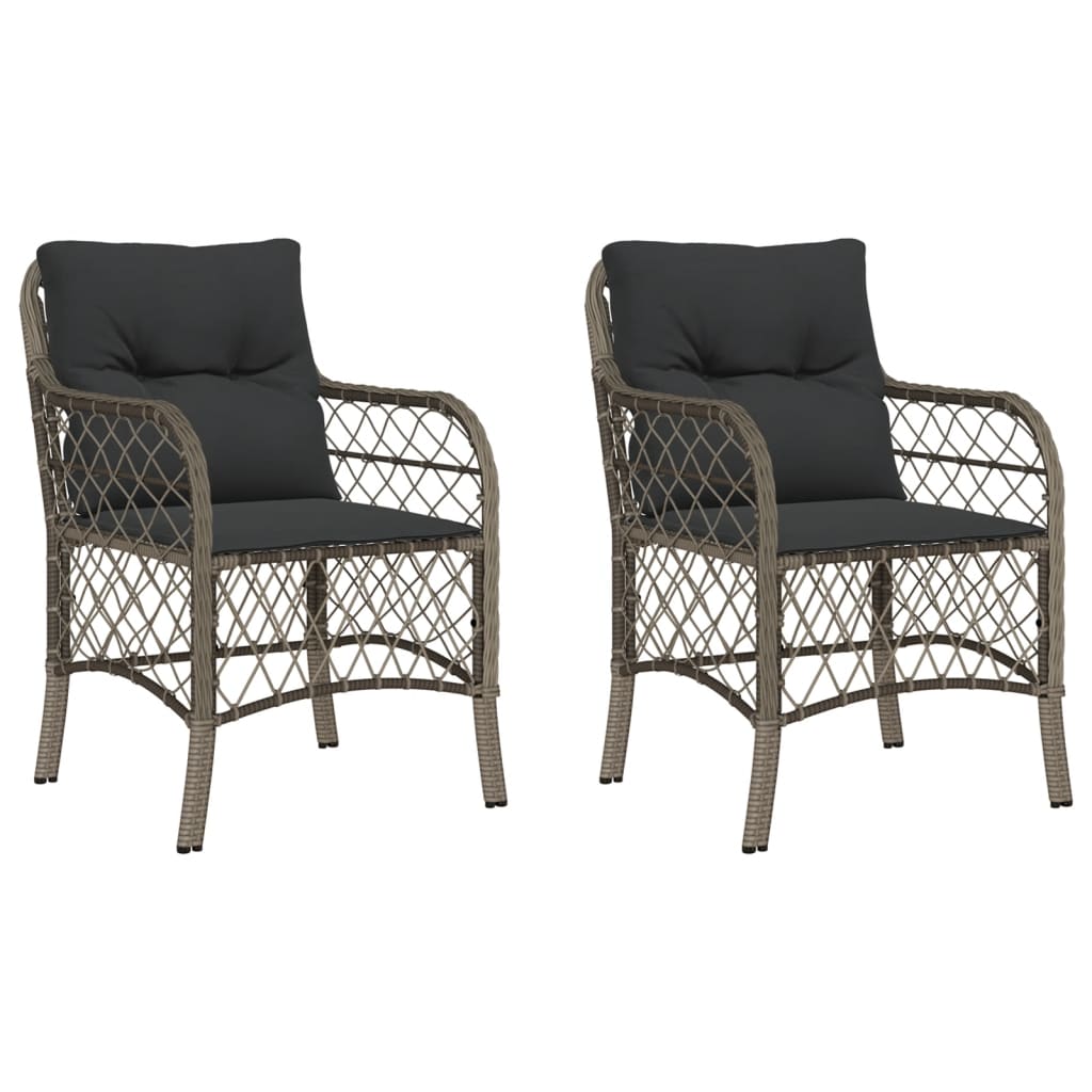 havestole med hynder 2 stk. polyrattan grå