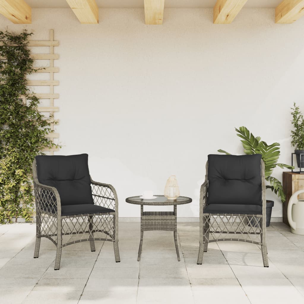 havestole med hynder 2 stk. polyrattan grå