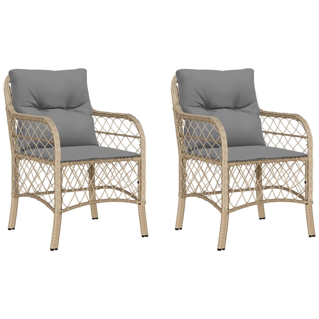 havestole med hynder 2 stk. polyrattan blandet beige