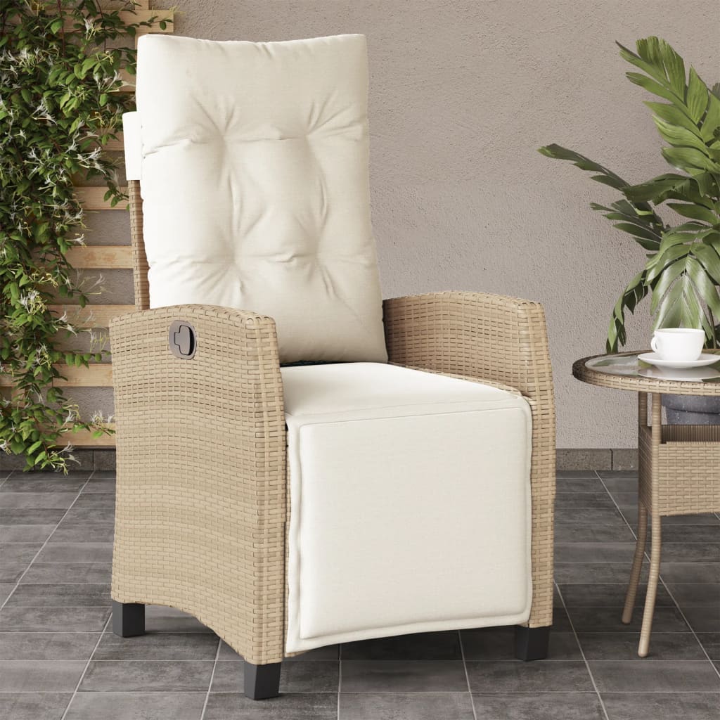 havestole 2 stk. med lænefunktion og fodstøtte polyrattan beige