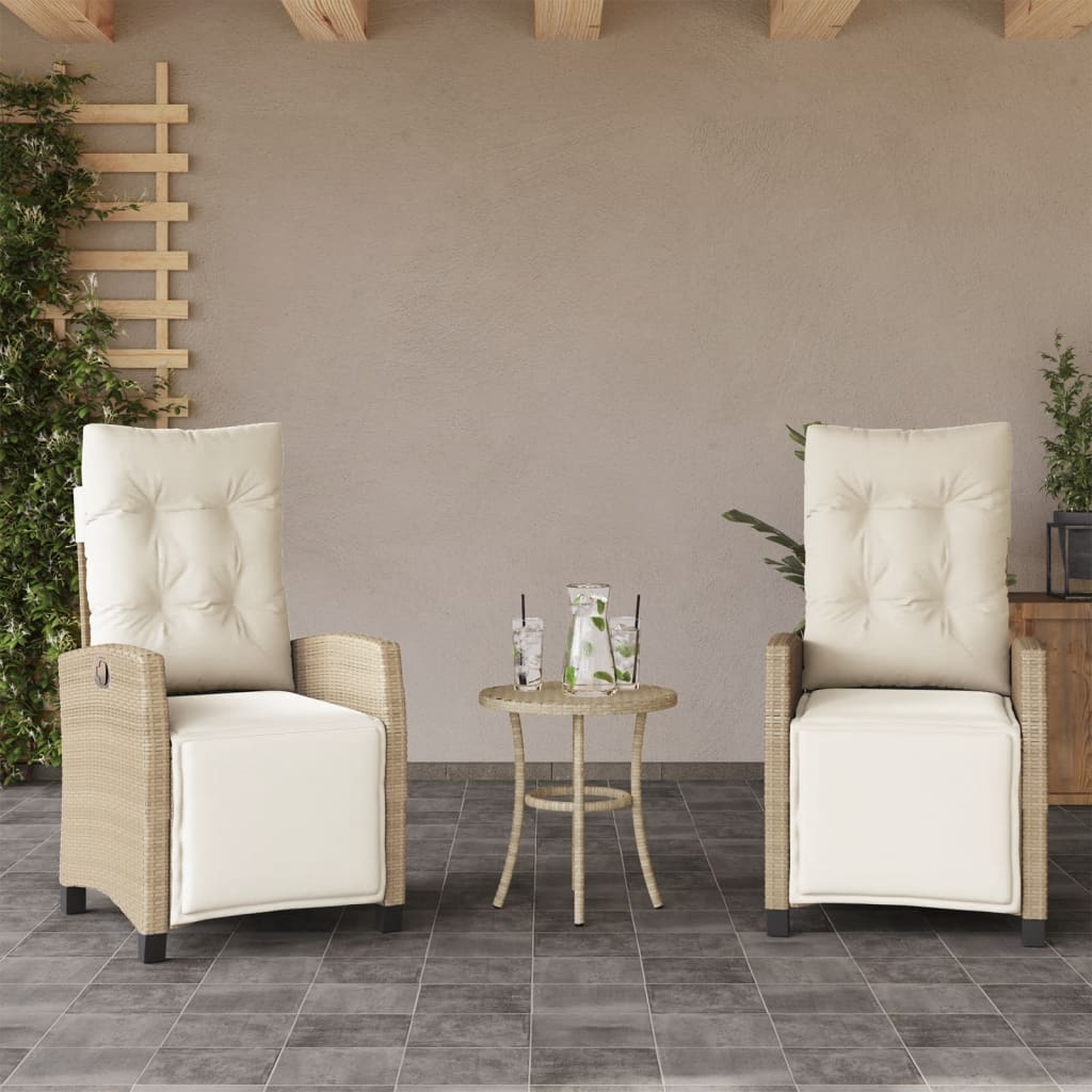 havestole 2 stk. med lænefunktion og fodstøtte polyrattan beige