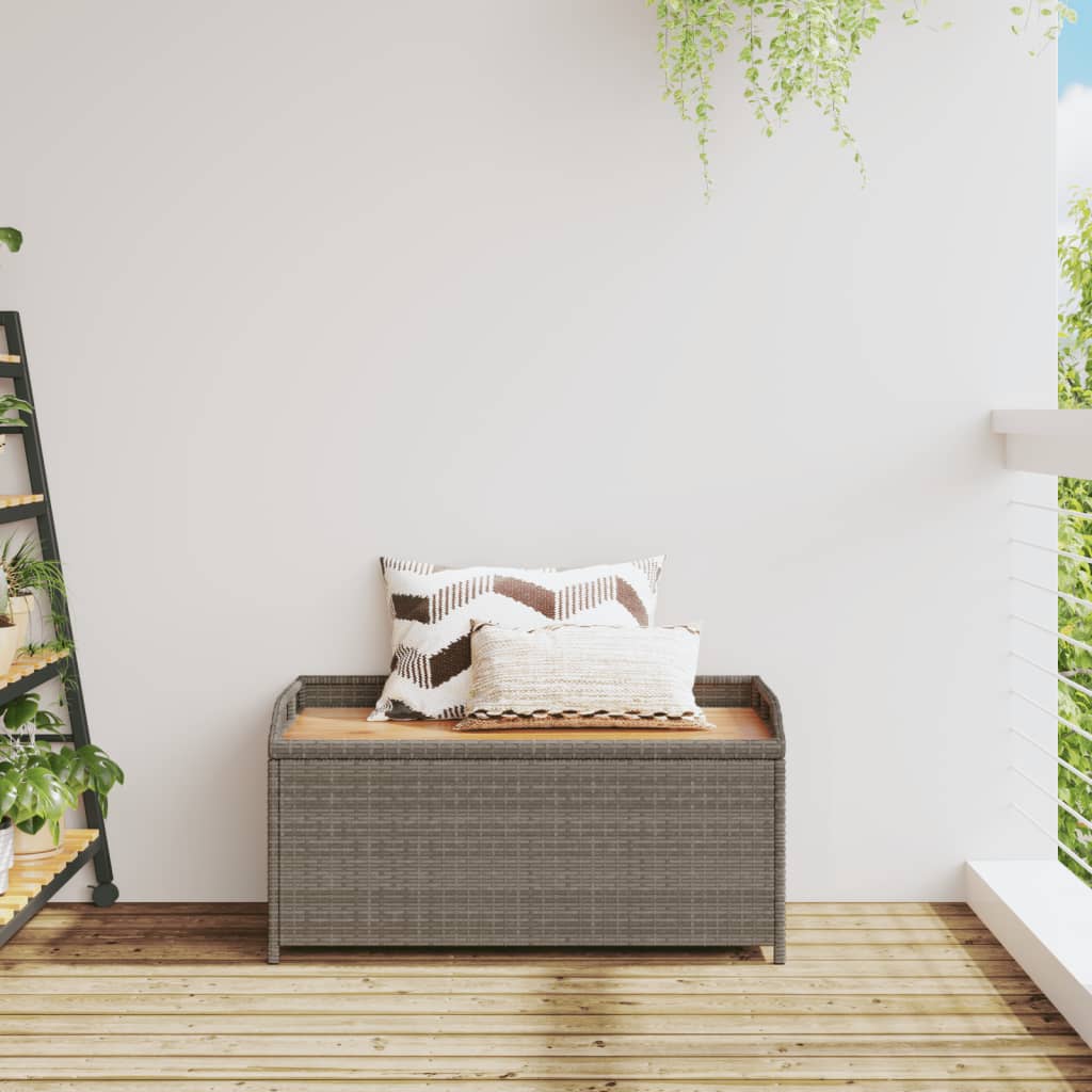 opbevaringsbænk 100x50x52 cm polyrattan og akacietræ grå