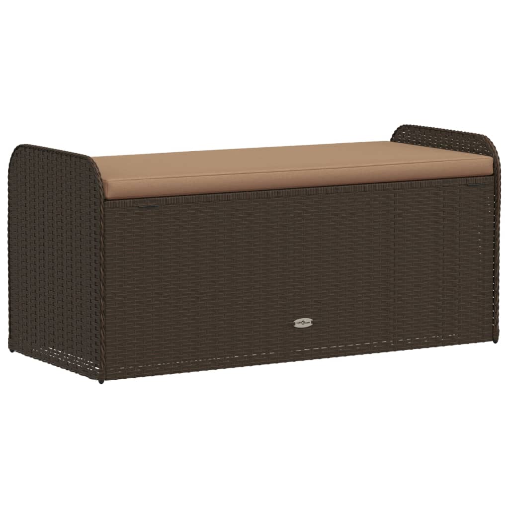 opbevaringsbænk med hynde 115x51x52 cm polyrattan brun