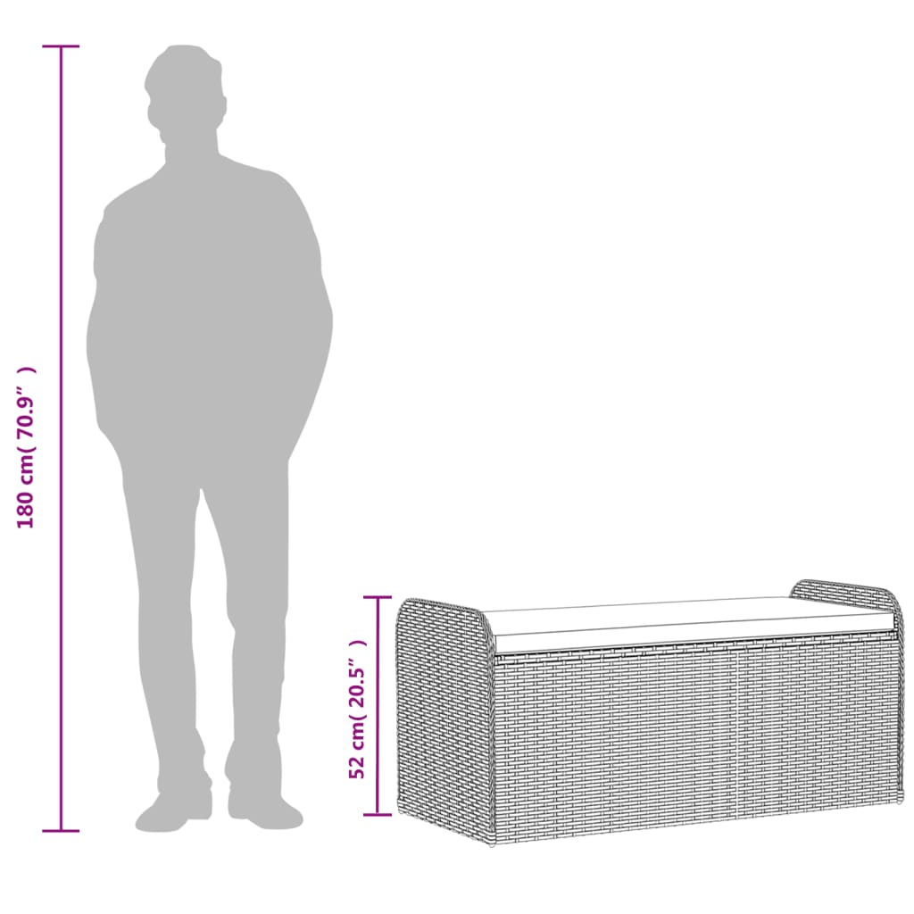 opbevaringsbænk med hynde 115x51x52 cm polyrattan brun