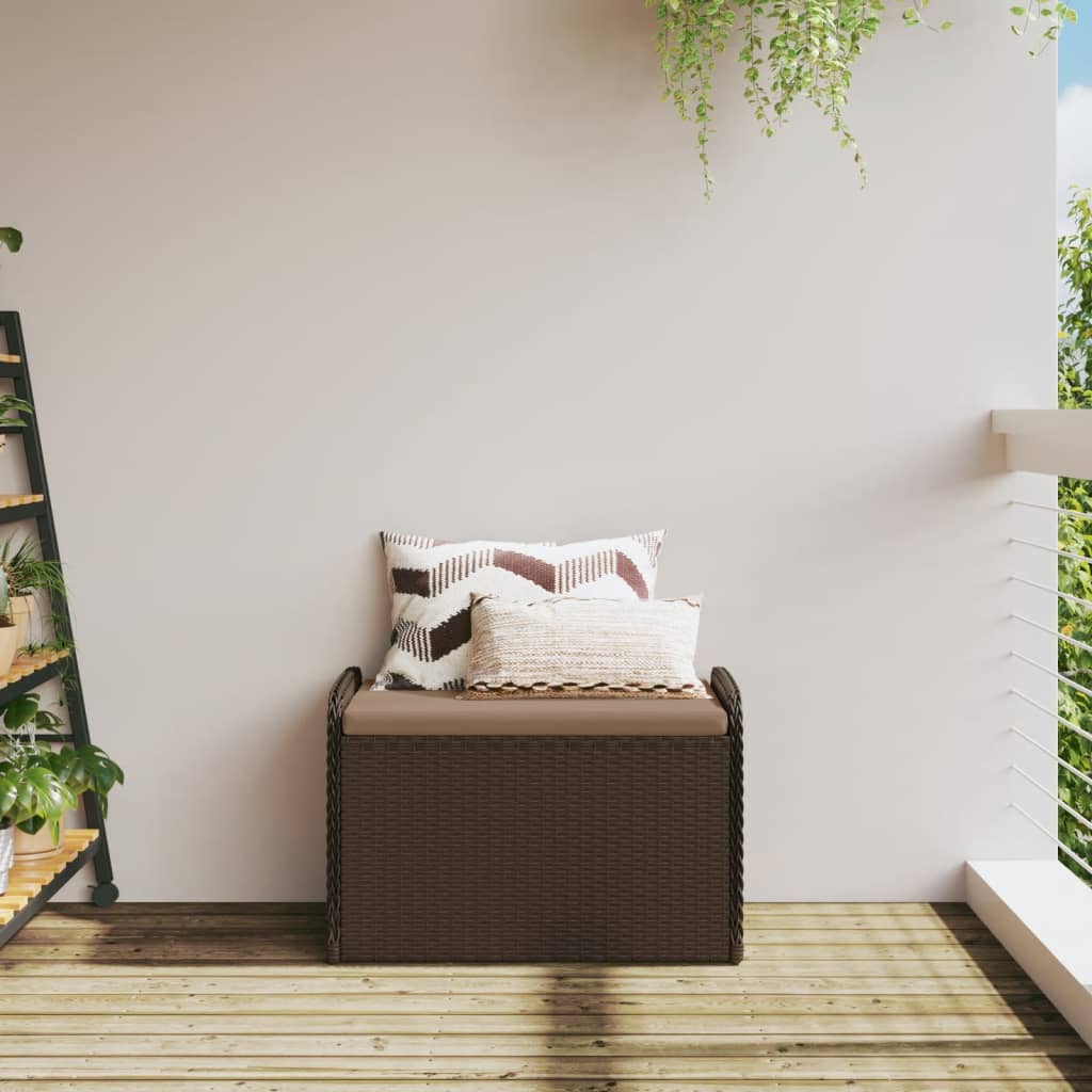 opbevaringsbænk med hynde 80x51x52 cm polyrattan brun