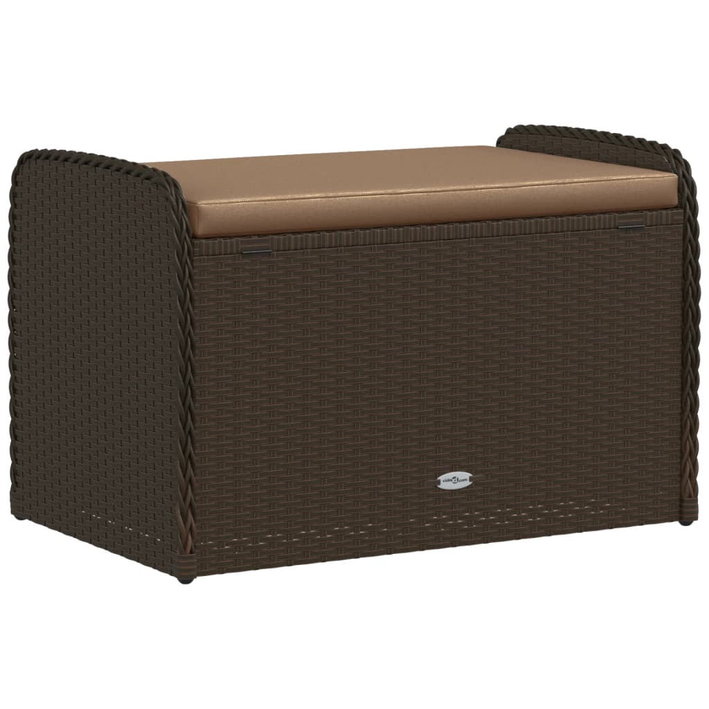 opbevaringsbænk med hynde 80x51x52 cm polyrattan brun