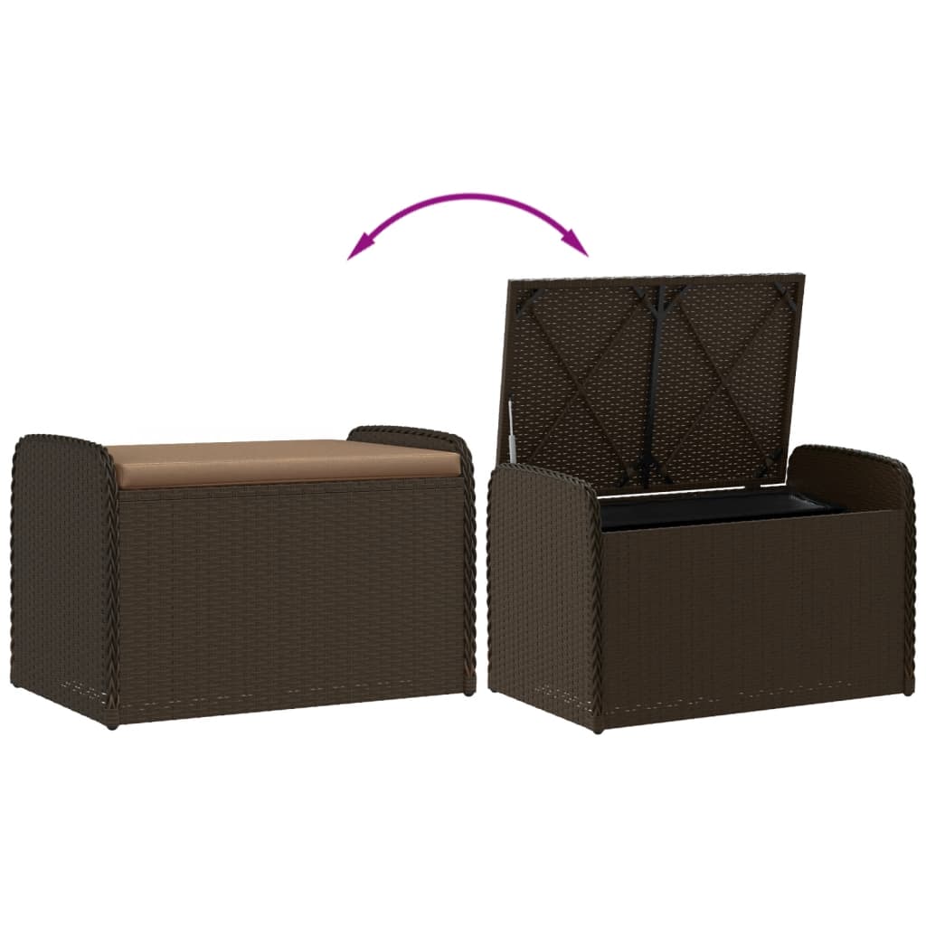 opbevaringsbænk med hynde 80x51x52 cm polyrattan brun