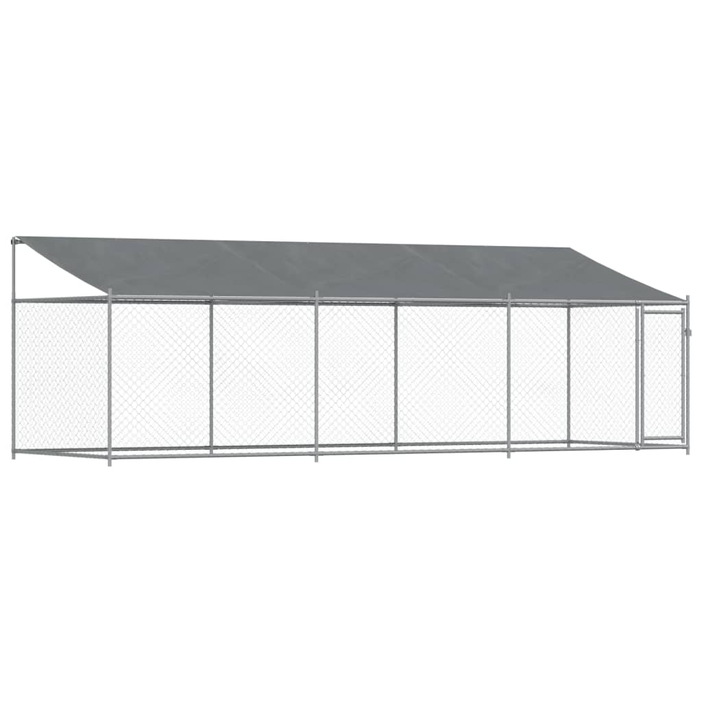 hundegård med tag og låge 6x2x2 m galvaniseret stål grå