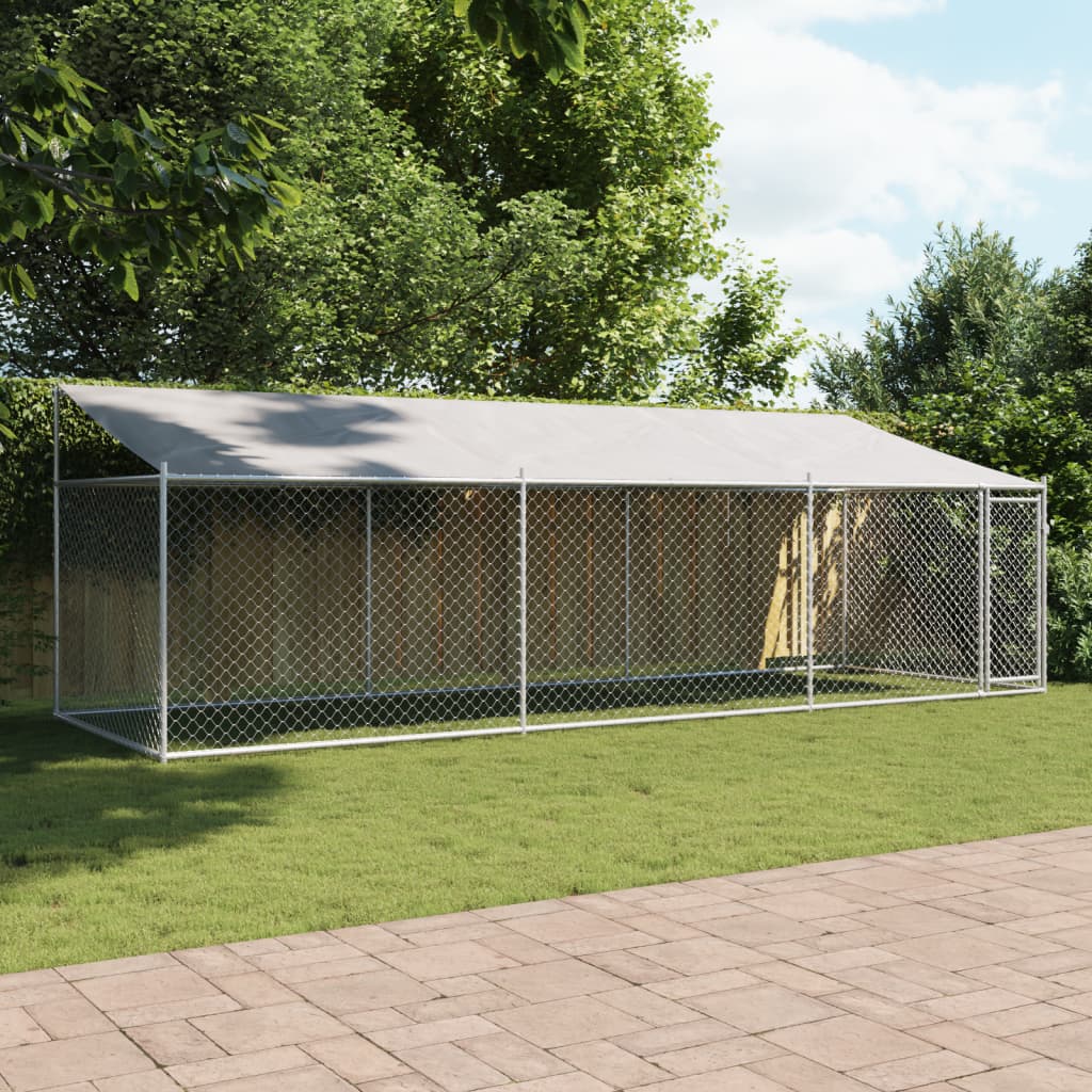 hundegård med tag og låge 6x2x2 m galvaniseret stål grå
