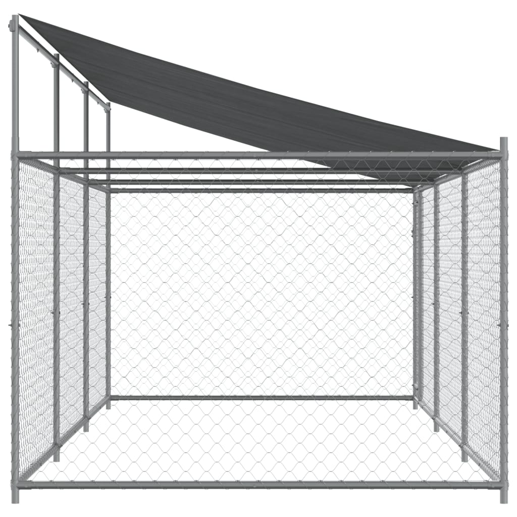hundegård med tag og låge 6x2x2 m galvaniseret stål grå