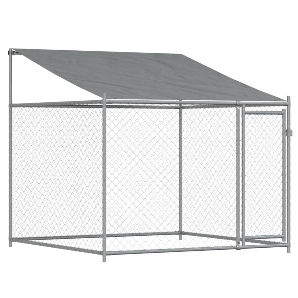 hundegård med tag og låge 6x2x2 m galvaniseret stål grå