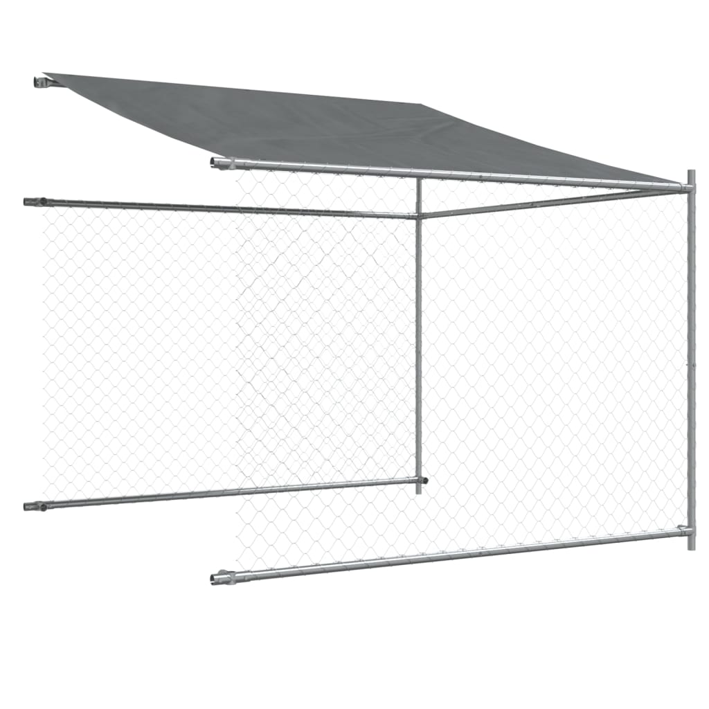 hundegård med tag og låge 6x2x2 m galvaniseret stål grå