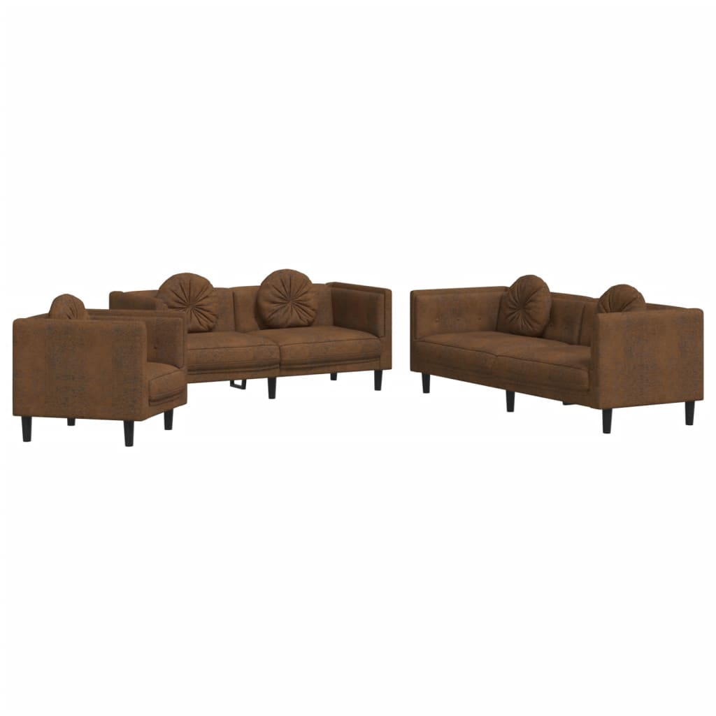 sofasæt 3 dele med puder velour brun