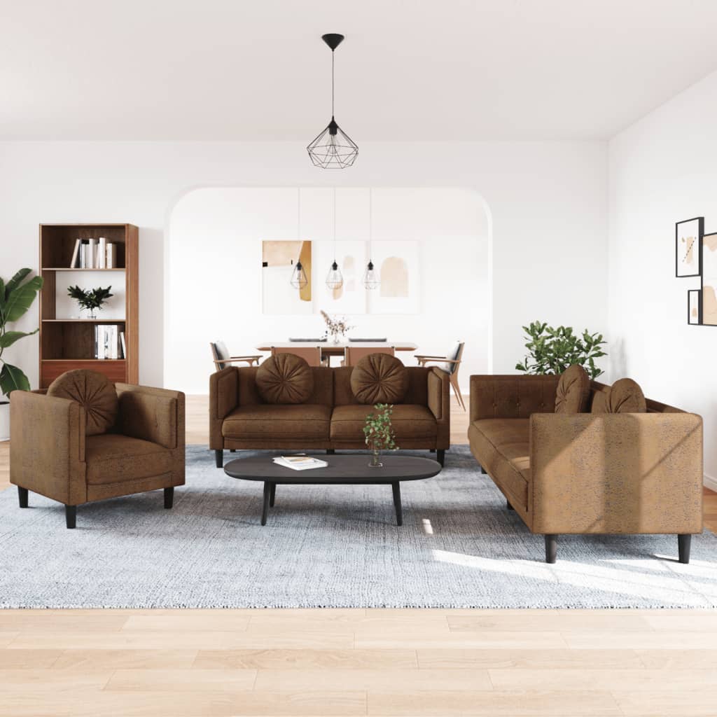 sofasæt 3 dele med puder velour brun