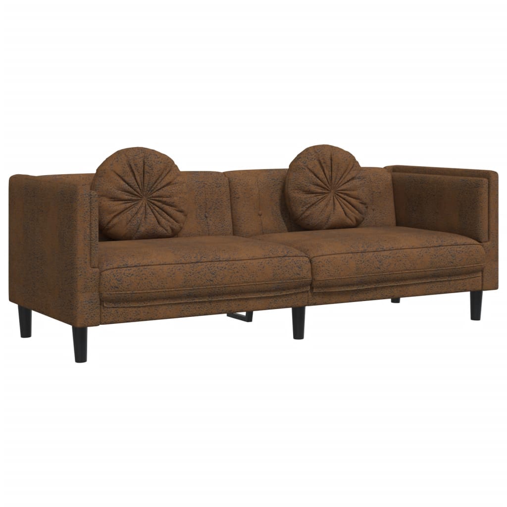 sofasæt 3 dele med puder velour brun