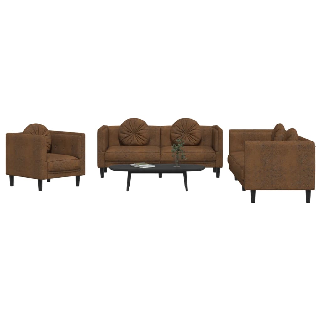 sofasæt 3 dele med puder velour brun