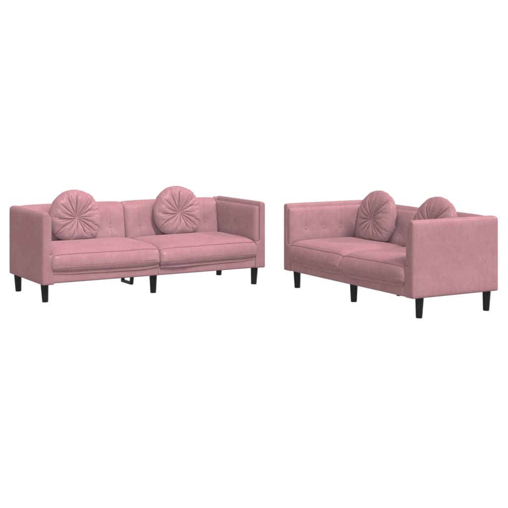 sofasæt 2 dele med puder velour lyserød