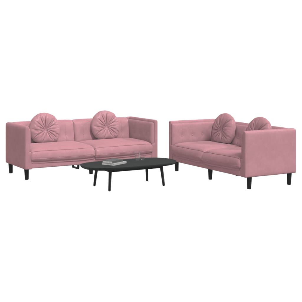 sofasæt 2 dele med puder velour lyserød