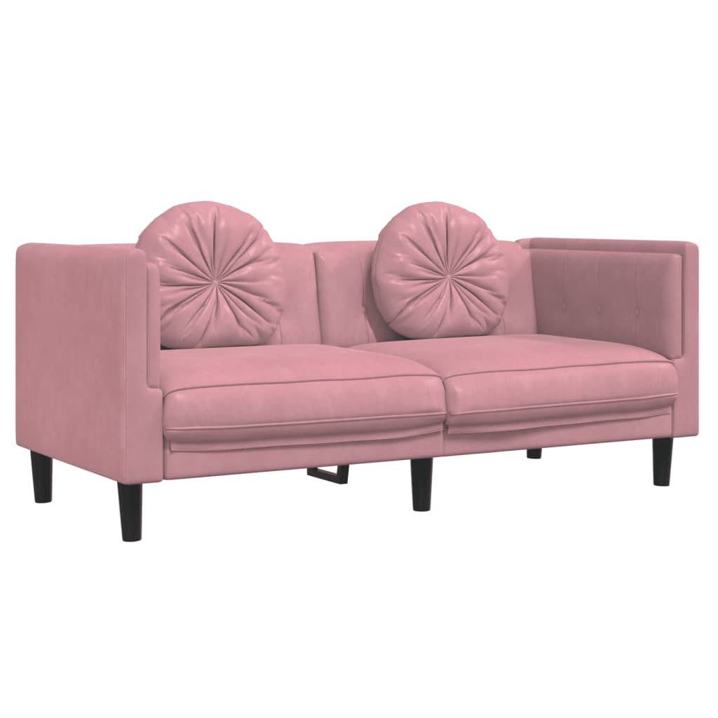 sofasæt 2 dele med puder velour lyserød