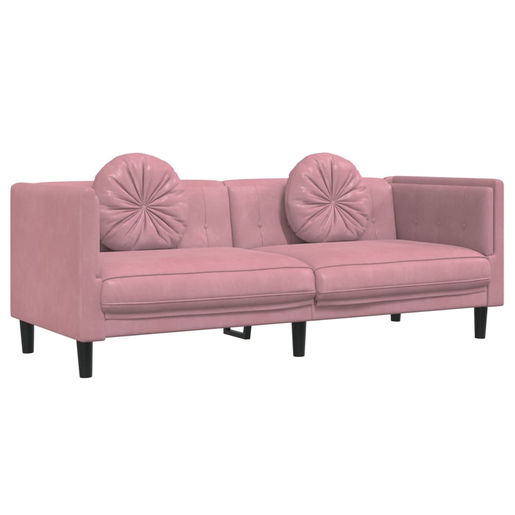 sofasæt 2 dele med puder velour lyserød