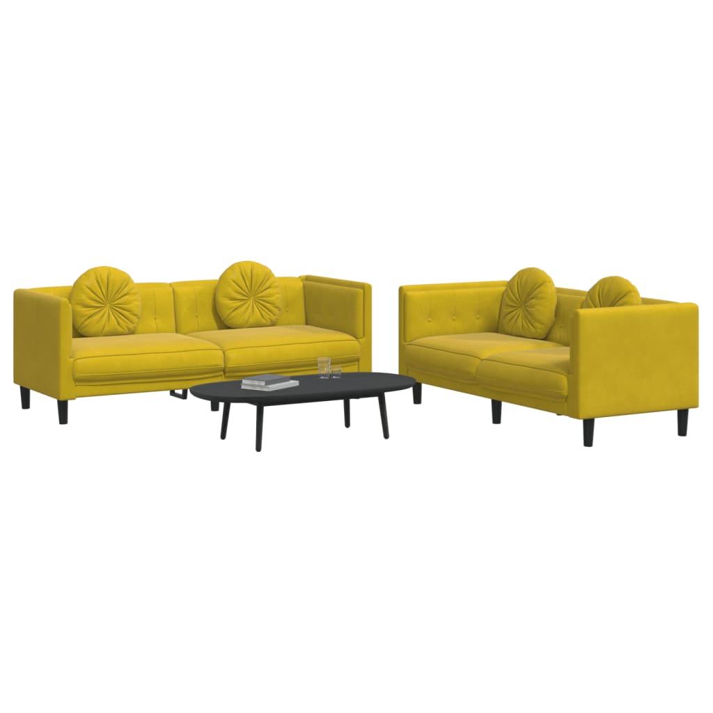sofasæt 2 dele med puder velour gul