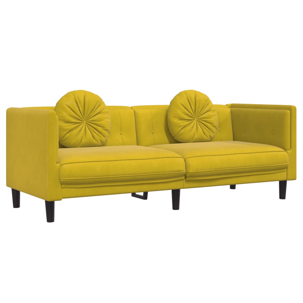 sofasæt 2 dele med puder velour gul