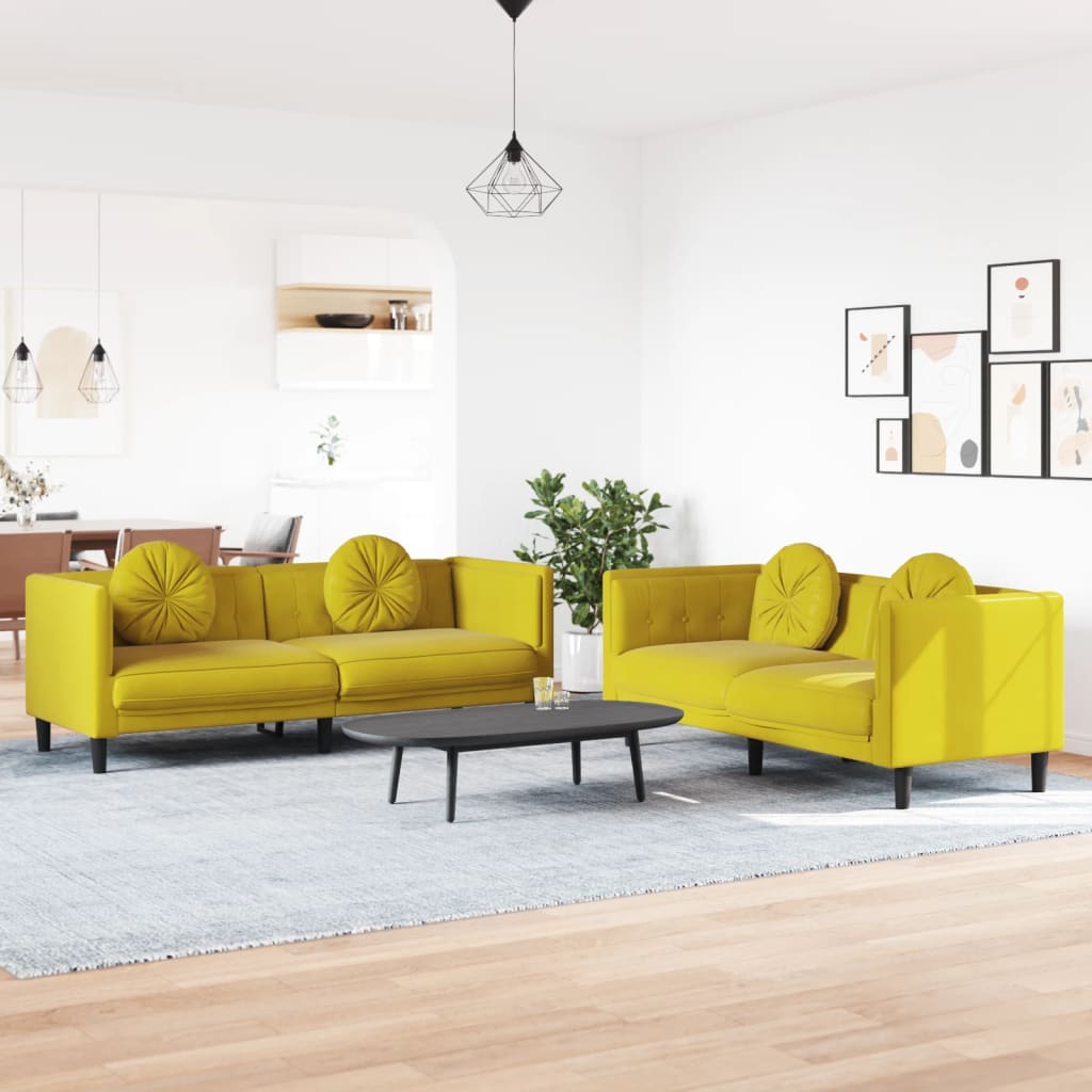 sofasæt 2 dele med puder velour gul