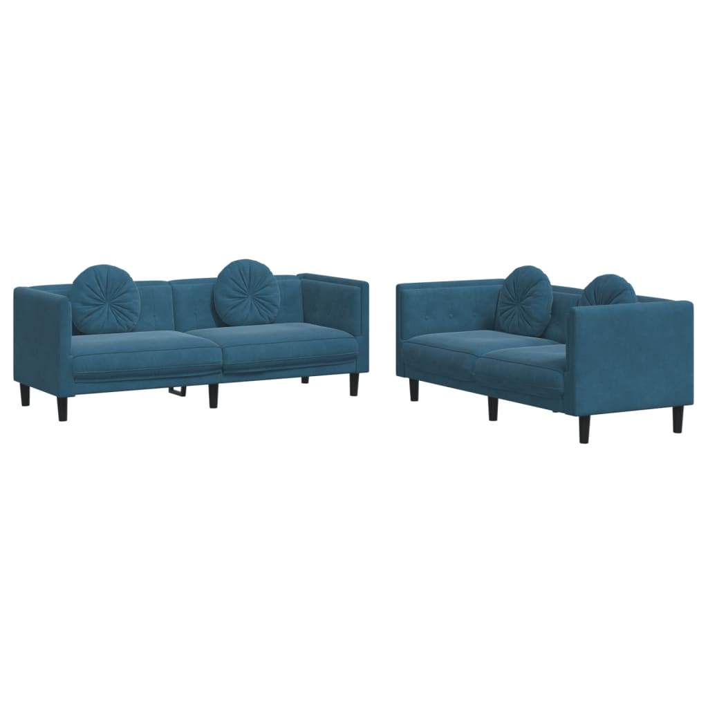 sofasæt 2 dele med puder velour blå