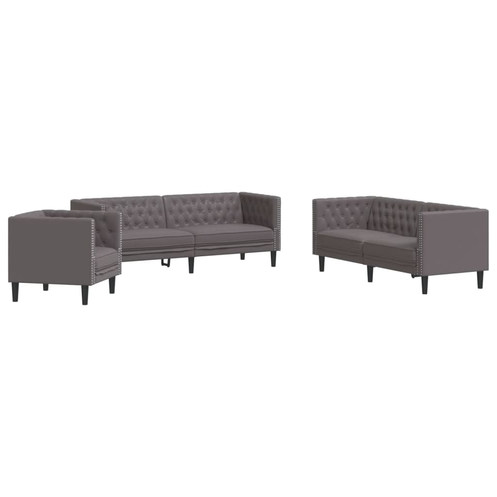 3-personers Chesterfield-sofasæt kunstlæder grå