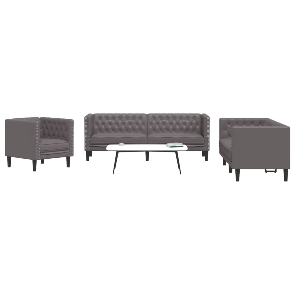 3-personers Chesterfield-sofasæt kunstlæder grå
