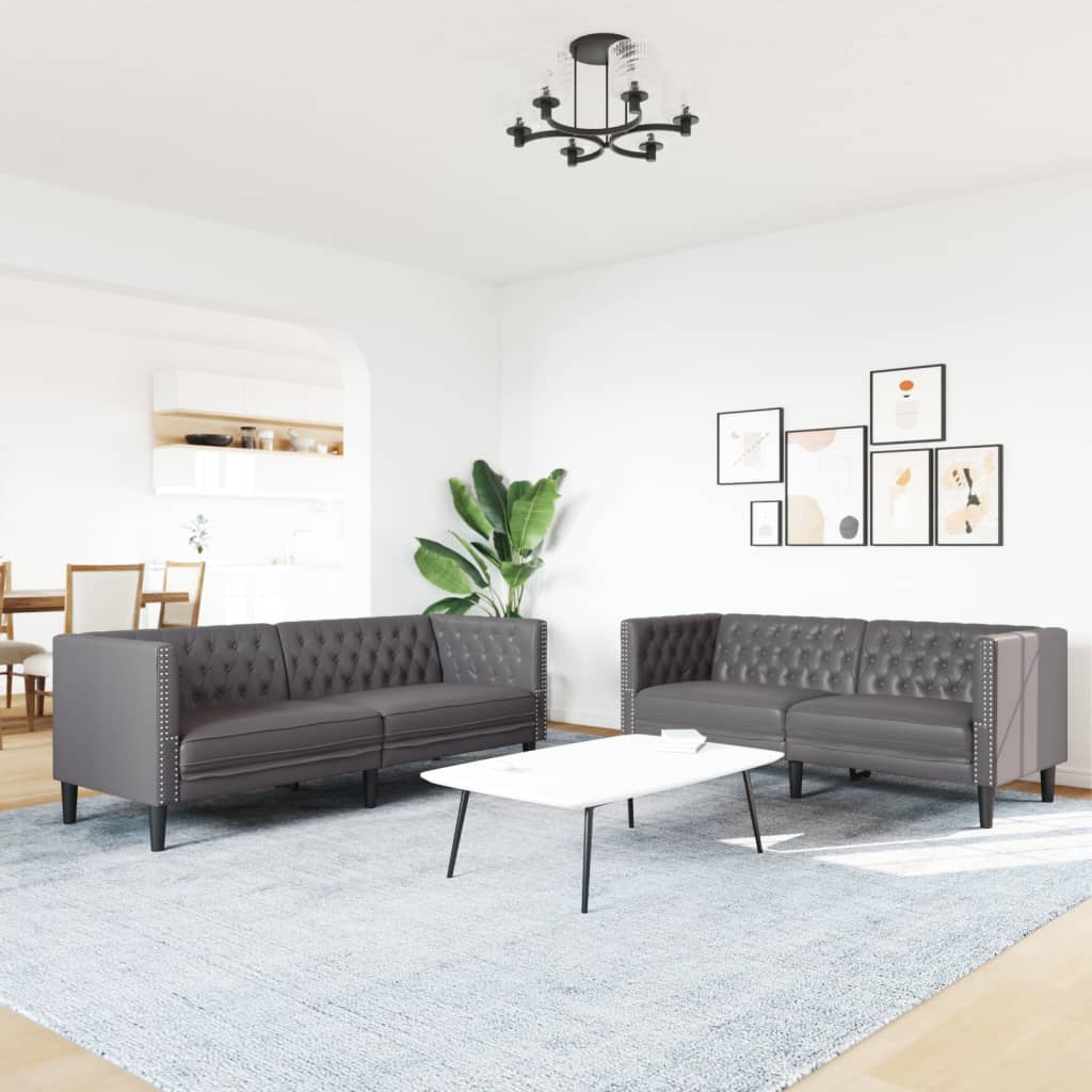 2-personers Chesterfield-sofasæt kunstlæder grå