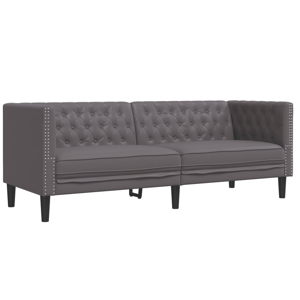 2-personers Chesterfield-sofasæt kunstlæder grå