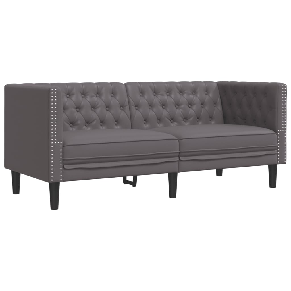 2-personers Chesterfield-sofasæt kunstlæder grå