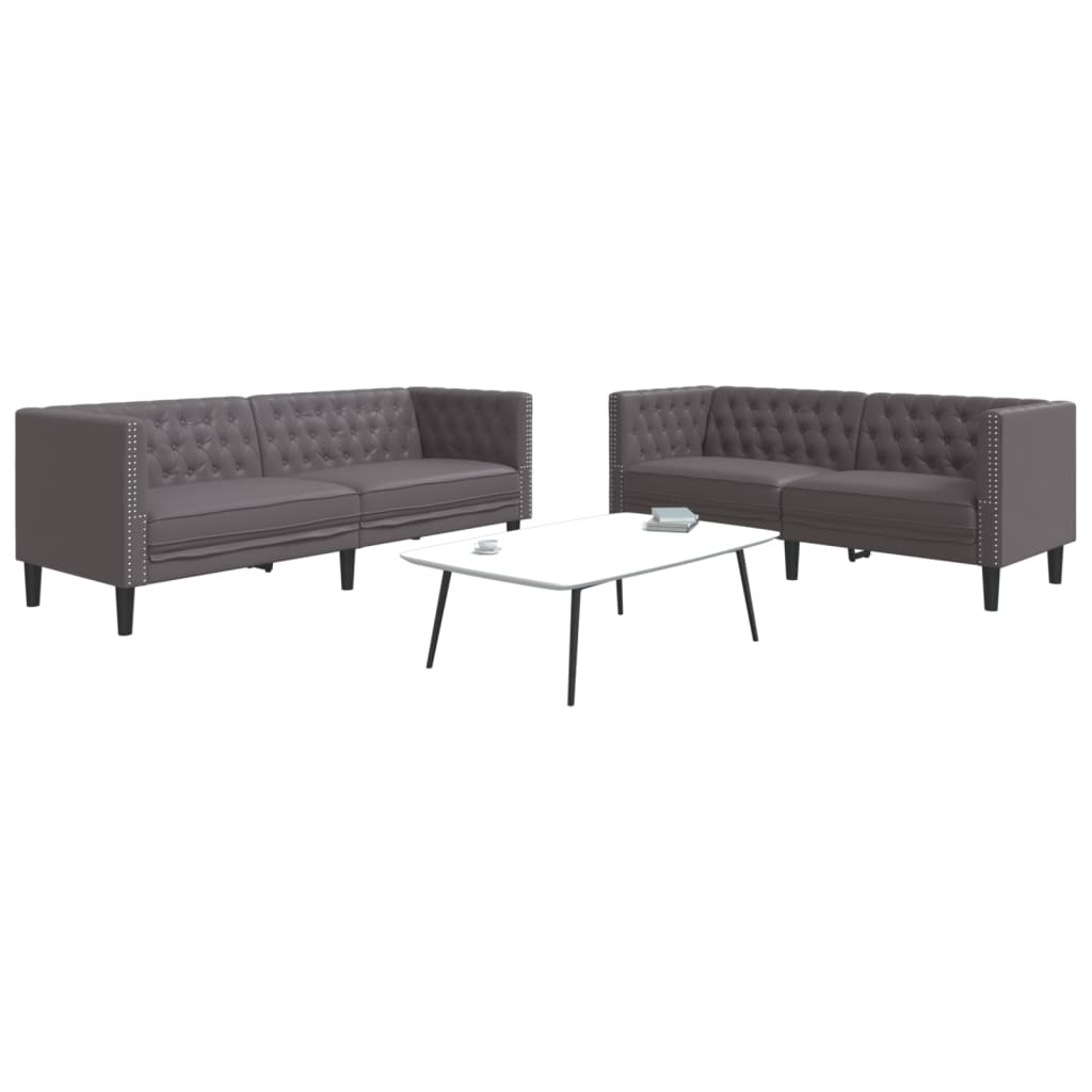 2-personers Chesterfield-sofasæt kunstlæder grå