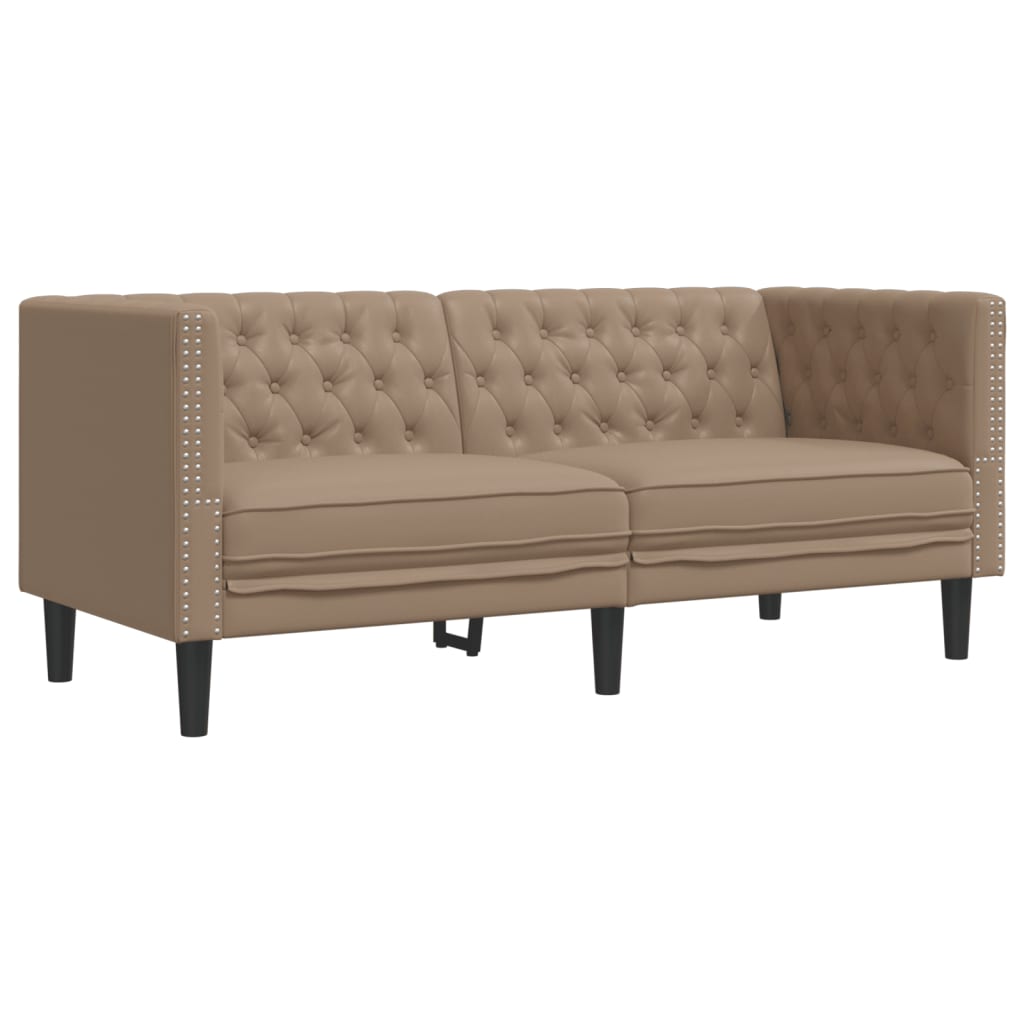 2-personers Chesterfield-sofastol kunstlæder cappuccinofarvet