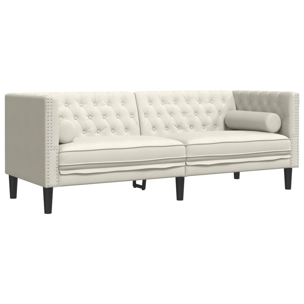 3-personers Chesterfield-sofasæt med puder fløjl cremefarvet