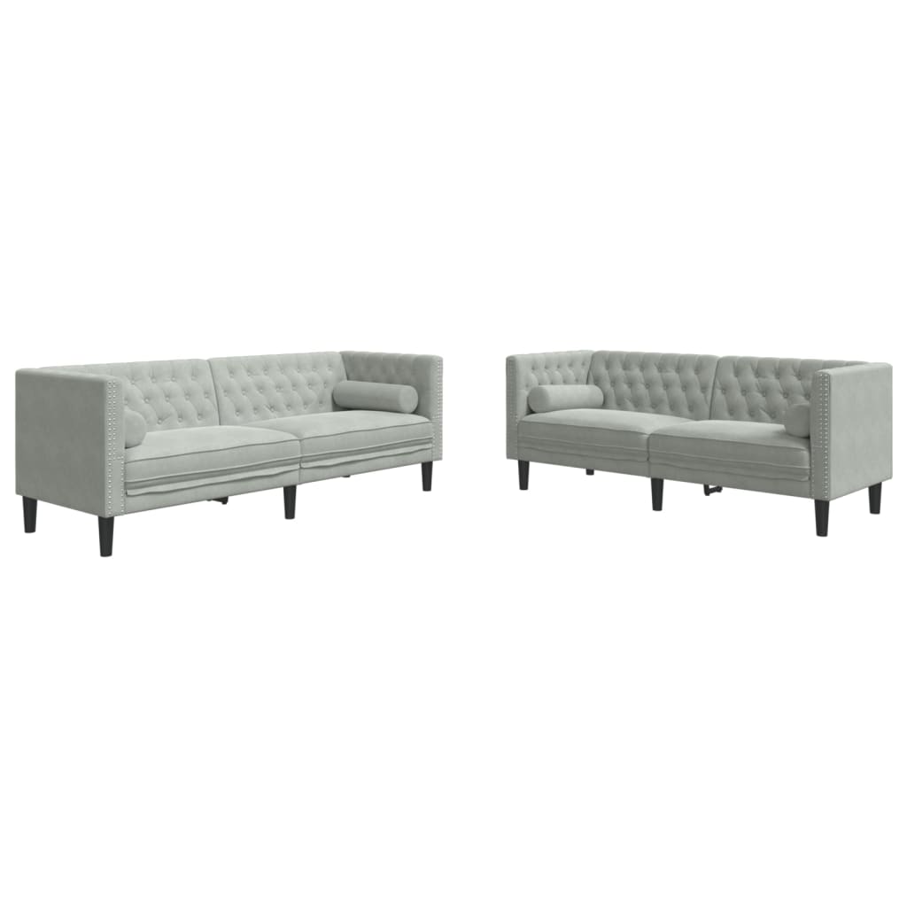 2-personers Chesterfield-sofasæt med puder fløjl lysegrå