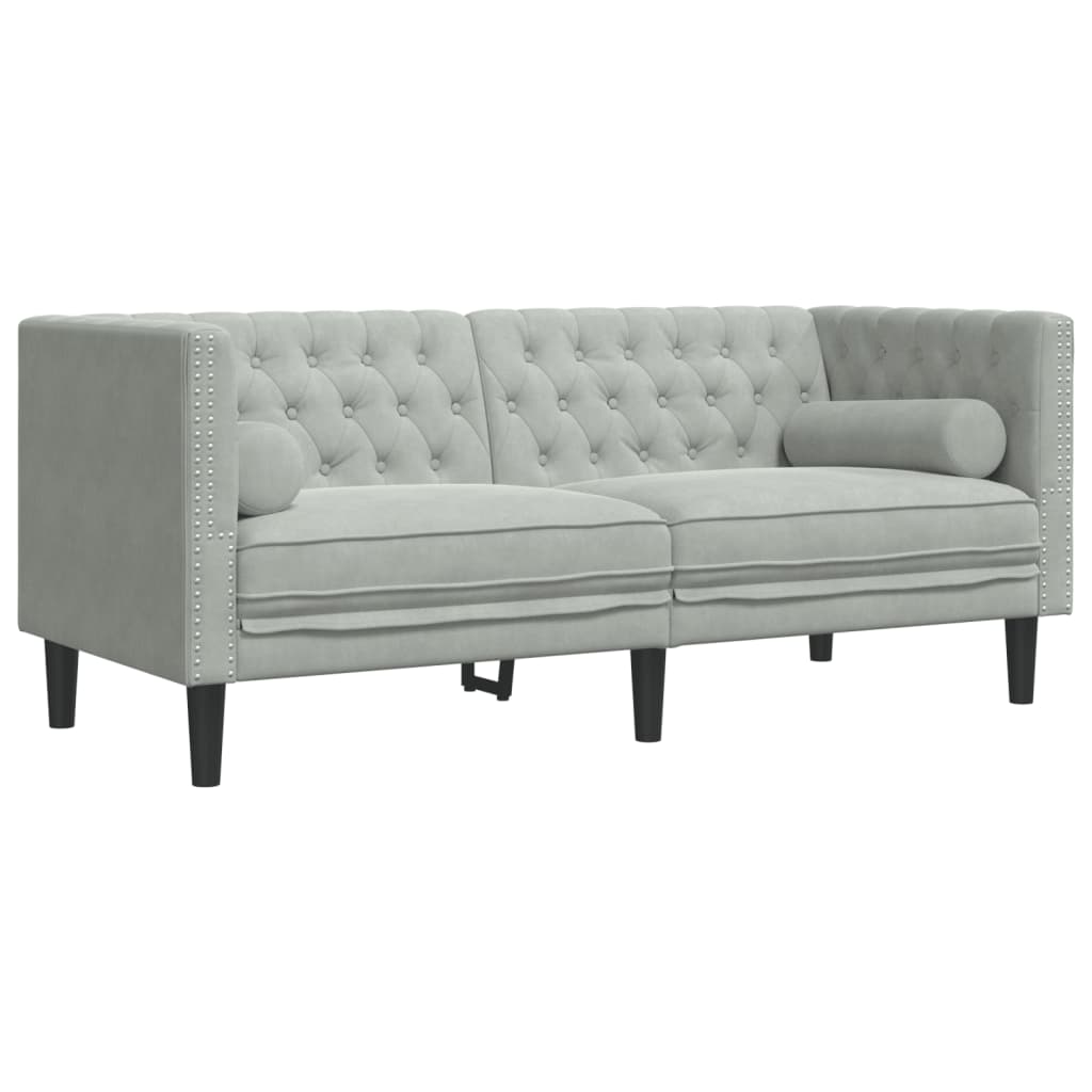 2-personers Chesterfield-sofasæt med puder fløjl lysegrå