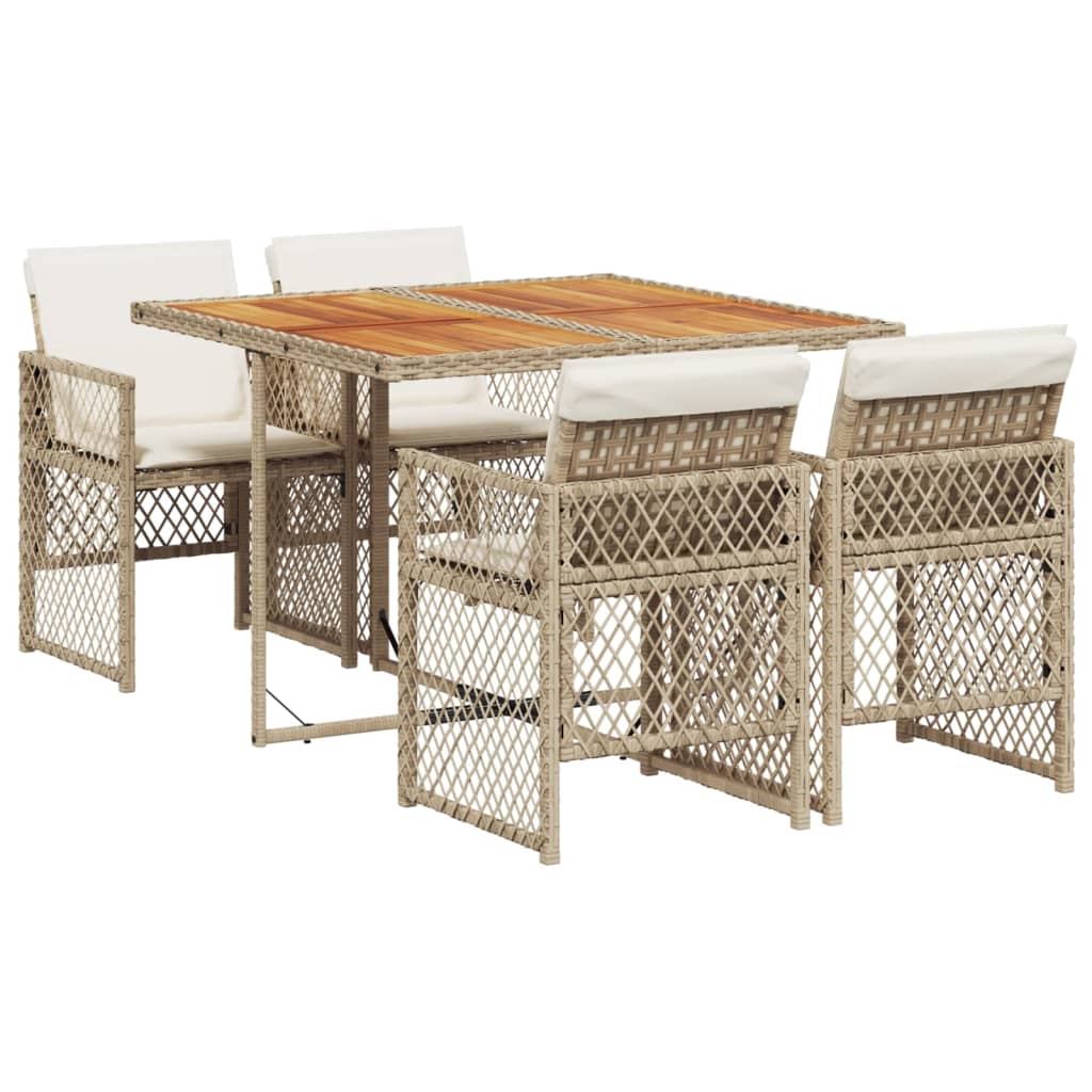 spisebordssæt til haven 5 dele med hynder polyrattan beige