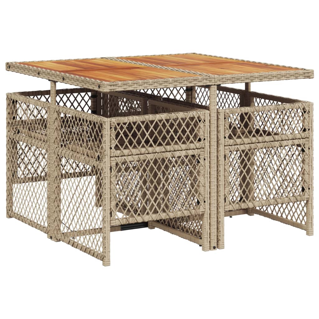 spisebordssæt til haven 5 dele med hynder polyrattan beige