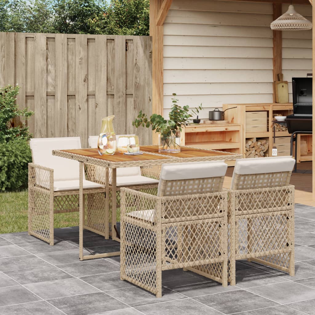 spisebordssæt til haven 5 dele med hynder polyrattan beige