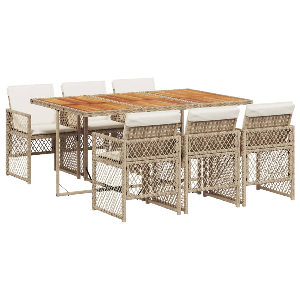 spisebordssæt til haven 7 dele med hynder polyrattan beige
