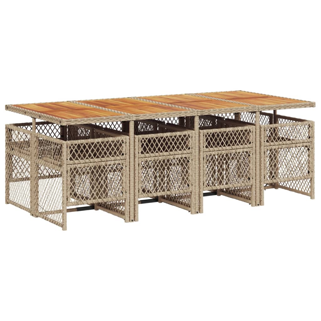 spisebordssæt til haven 9 dele med hynder polyrattan beige