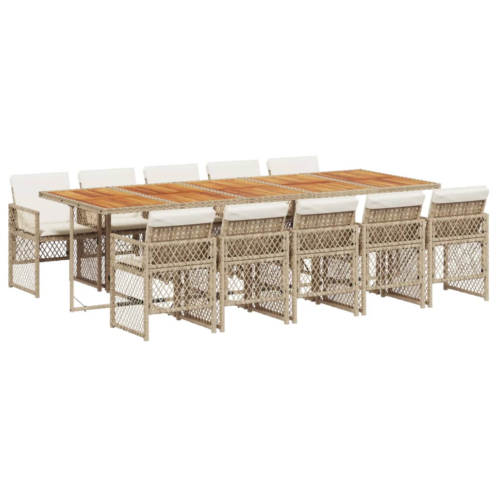 spisebordssæt til haven 11 dele med hynder polyrattan beige