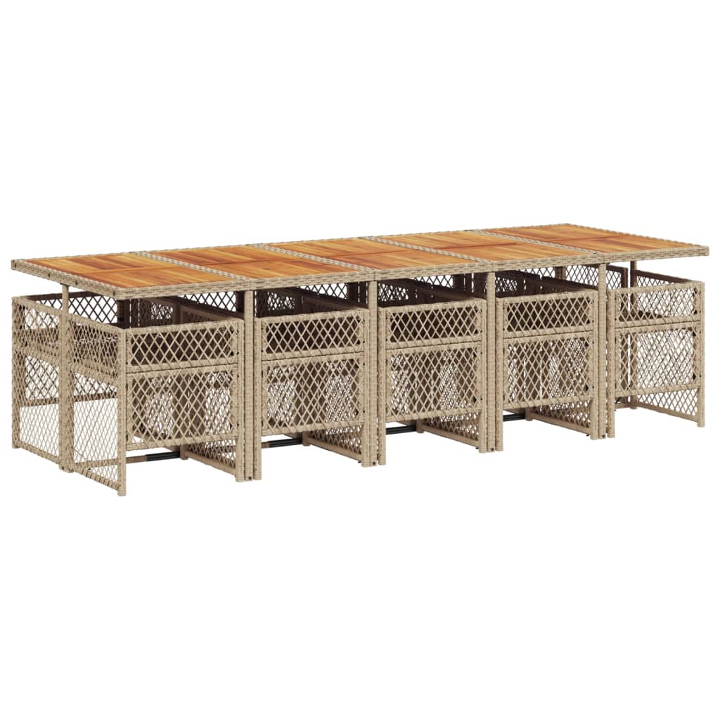 spisebordssæt til haven 11 dele med hynder polyrattan beige
