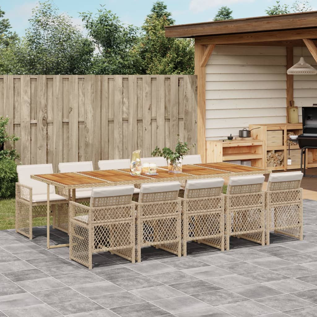 spisebordssæt til haven 11 dele med hynder polyrattan beige