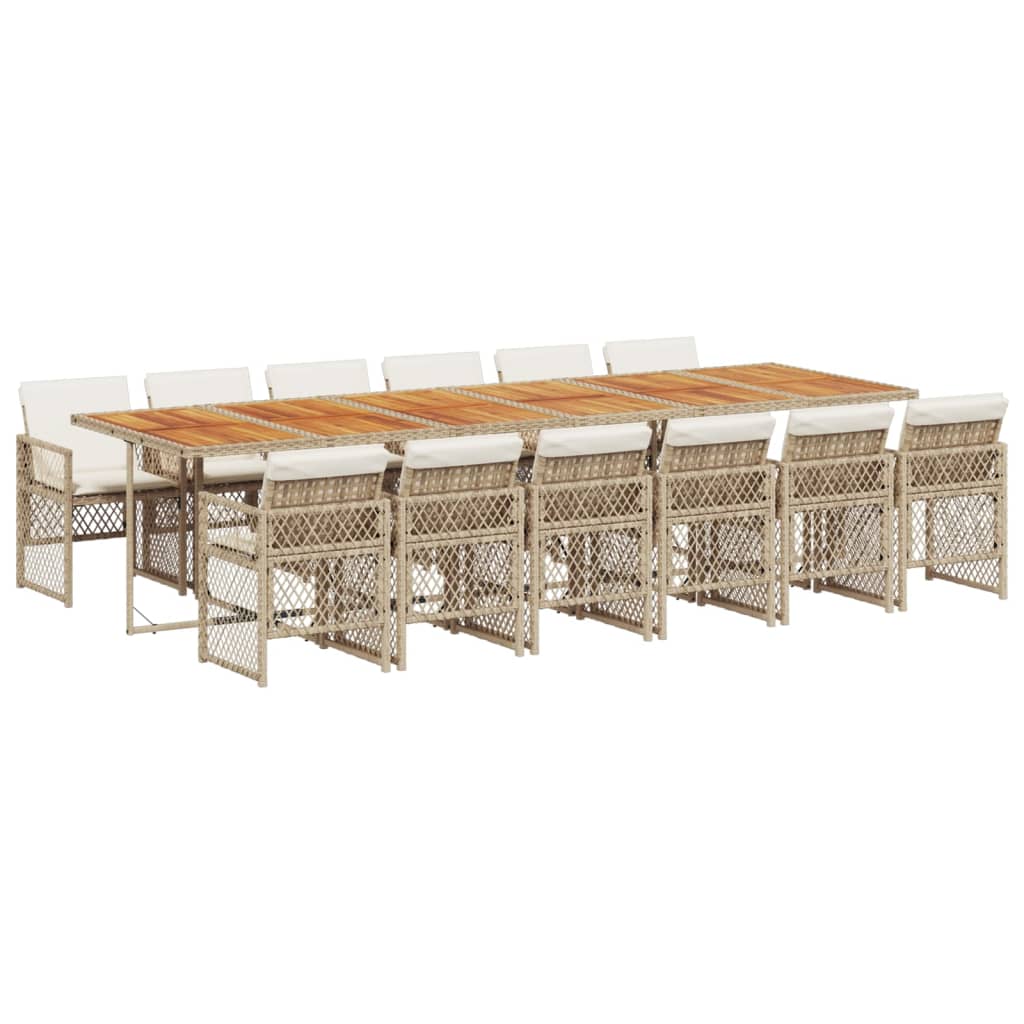 spisebordssæt til haven 13 dele med hynder polyrattan beige