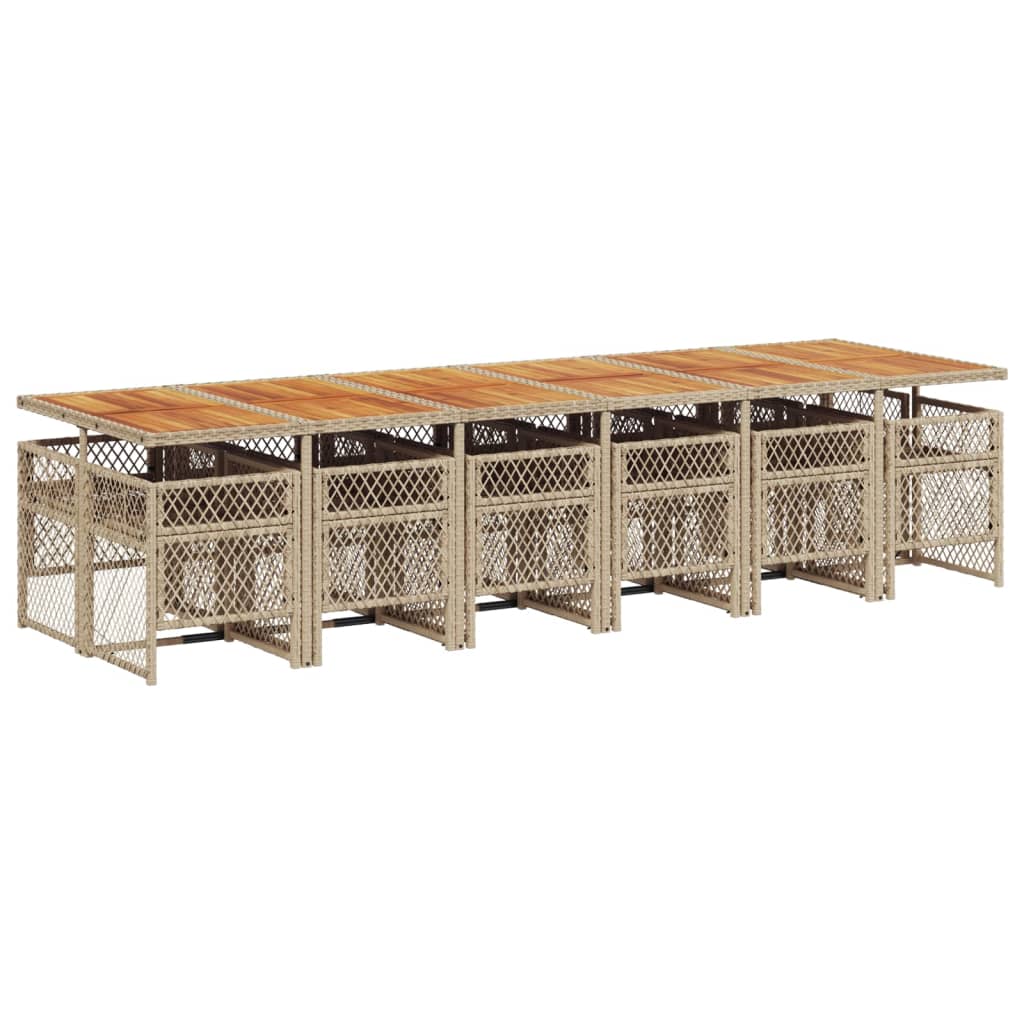 spisebordssæt til haven 13 dele med hynder polyrattan beige