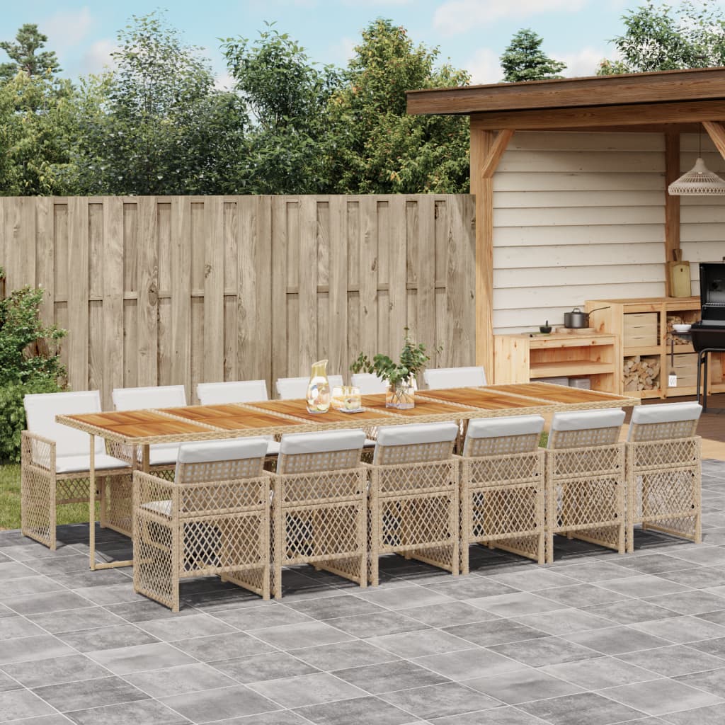 spisebordssæt til haven 13 dele med hynder polyrattan beige